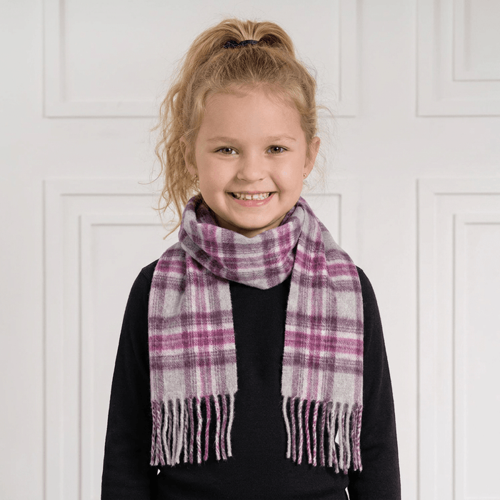 Kids 100% Cashmere Tartan Mini Scarf - STEWART PURPLE - Heritage Of Scotland -