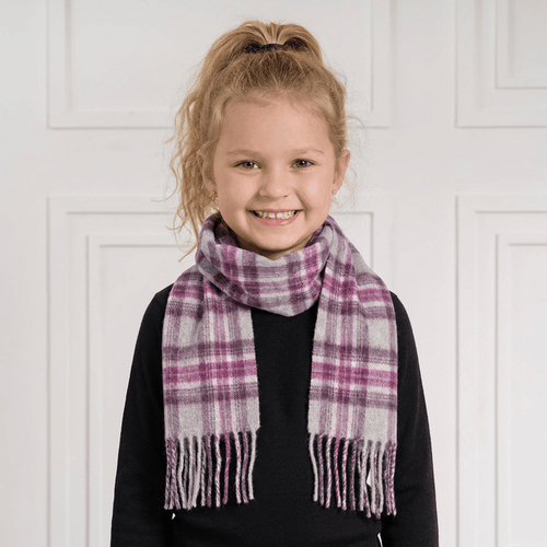 Kids 100% Cashmere Tartan Mini Scarf - STEWART PURPLE - Heritage Of Scotland -