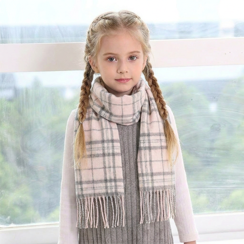 100% Cashmere Tartan Mini Scarf for Kids - Soft Children’s Luxury Scarf - THOMSON PALE PINK