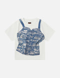 2-in-1 Ishigaki Camouflage Denim Corset Print Fashion Fit T-Shirt