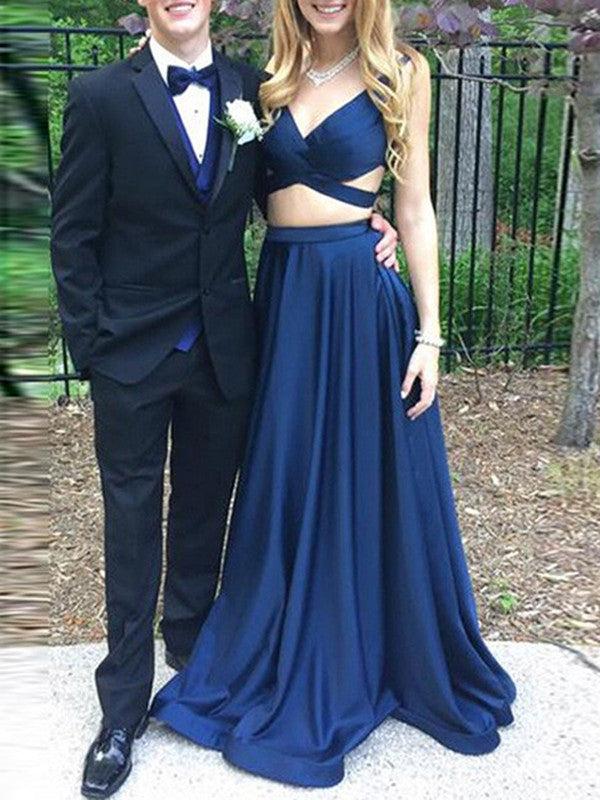 2 Pieces Navy Blue Prom Dresses, 2 Pieces Navy Blue Formal Dresses