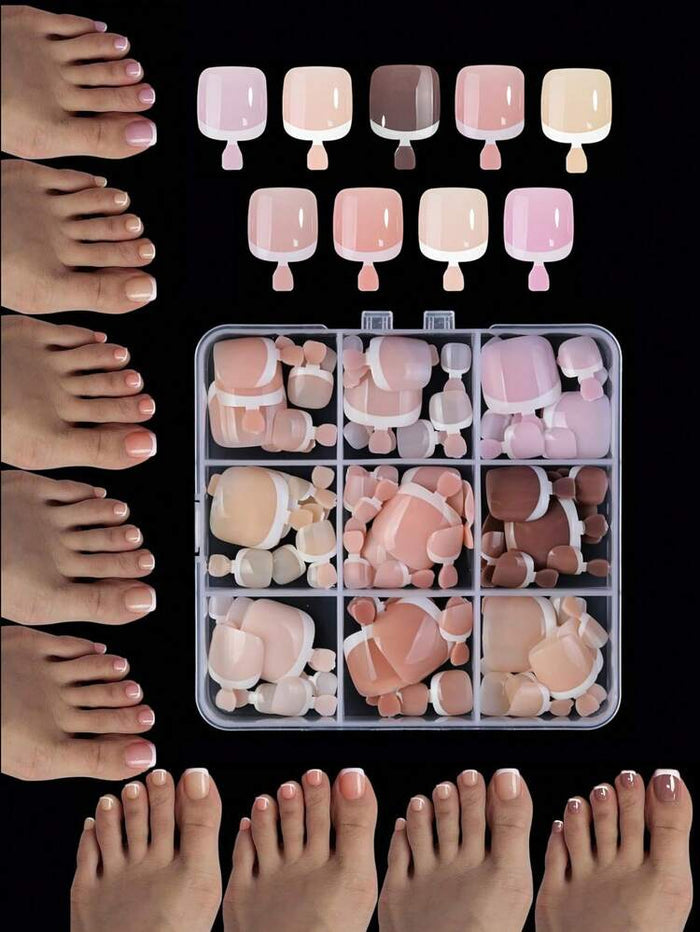 216PCS French Style Press On Toenails Set â€“ Natural Glossy Full Cover Pedicure Kit