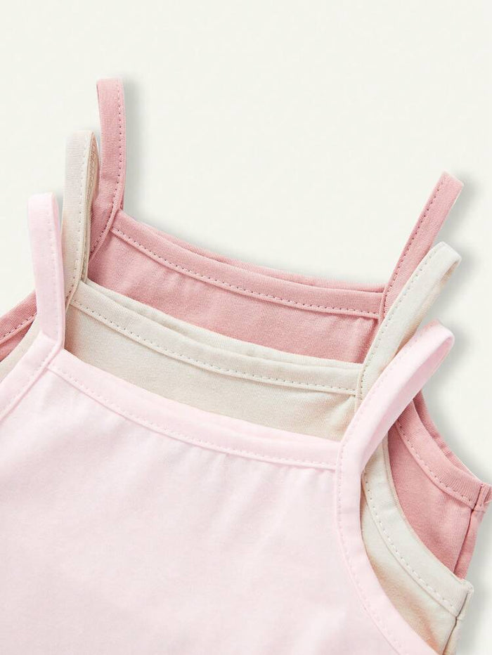 3-Pack Baby Girl Cami Bodysuit Set – Soft Cotton Sleeveless Strap Bodysuits