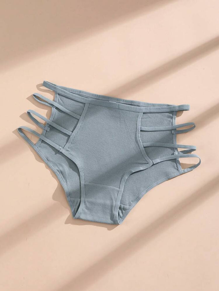 3-Pack Ribbed Strappy Side Panties for Women – Soft Stretch Bikini Briefs – Shein Style Trendy Underwear Set