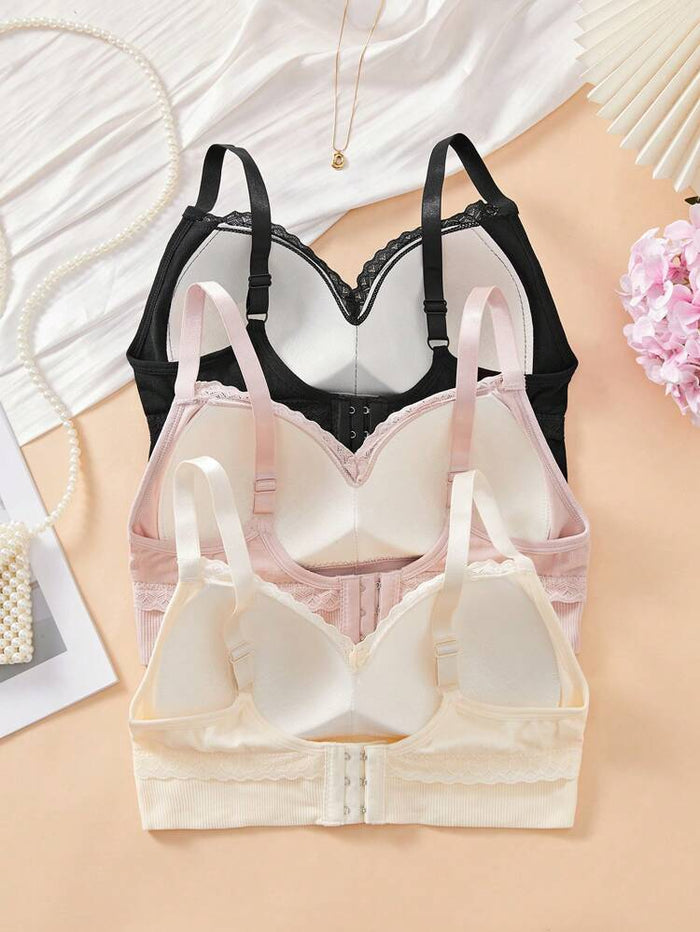 3-Piece Women’s Wireless Comfort Bra Set – Soft Ribbed Padded Everyday Bras in Black, Pink & Cream