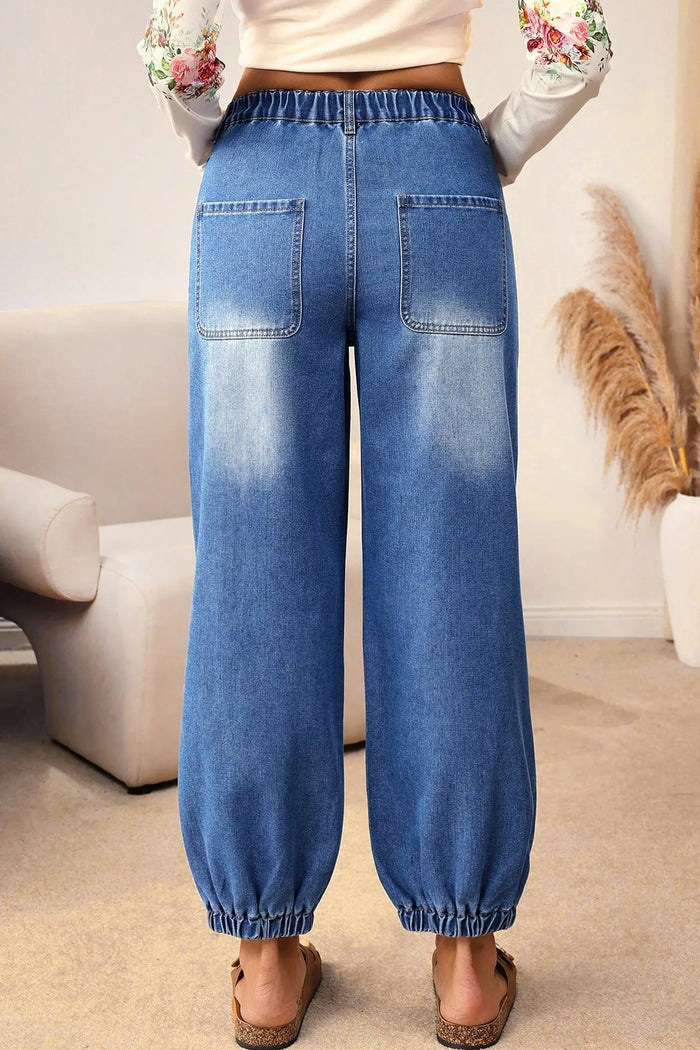 4 Buttons Front Tapered Casual Loose Fit Jeans – Blue