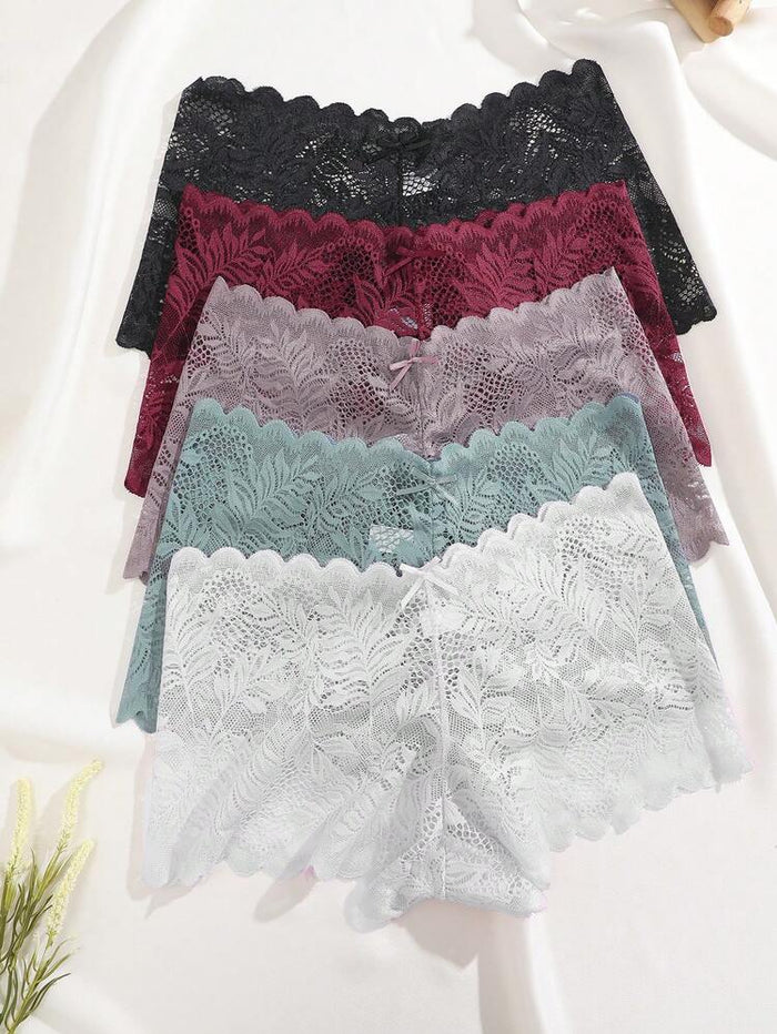 4-Pack Women’s Lace Boyshort Panties Set – Black, Burgundy, Gray & White