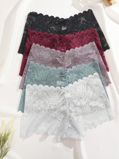4-Pack Women’s Lace Boyshort Panties Set – Black, Burgundy, Gray & White