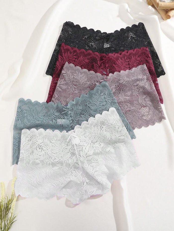 4-Pack Women’s Lace Boyshort Panties Set – Black, Burgundy, Gray & White