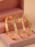 4 Piece Gold Tone Bangle Bracelet Set – Textured Nail and Crystal Detail Stackable Bracelets for Women