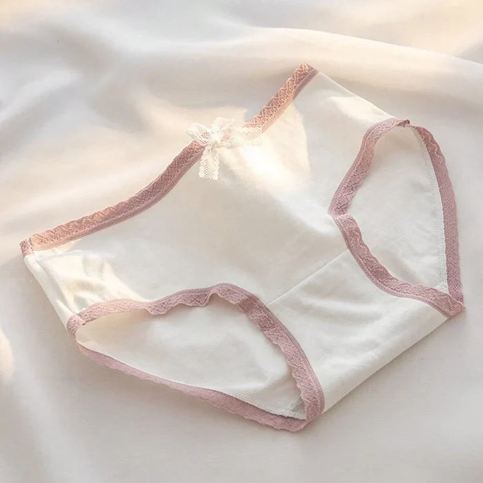 5-Piece Organic Cotton Women’s Cute Brief Panty Set – Soft Mid Rise Underwear with Pink Heart & Plaid Prints