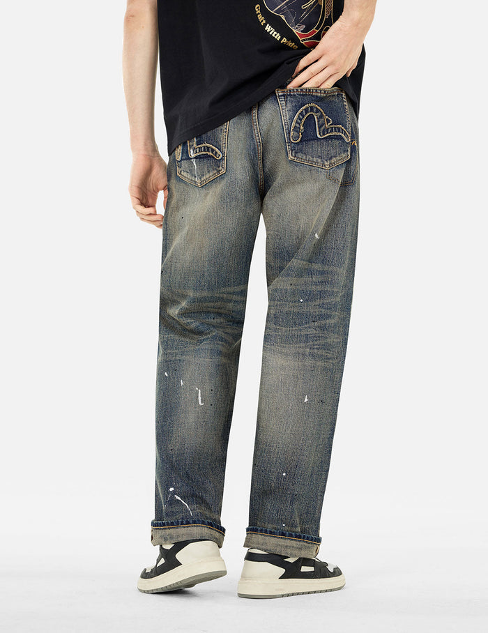 7-Pocket Design Vintage Washed Loose Fit Jeans #2038