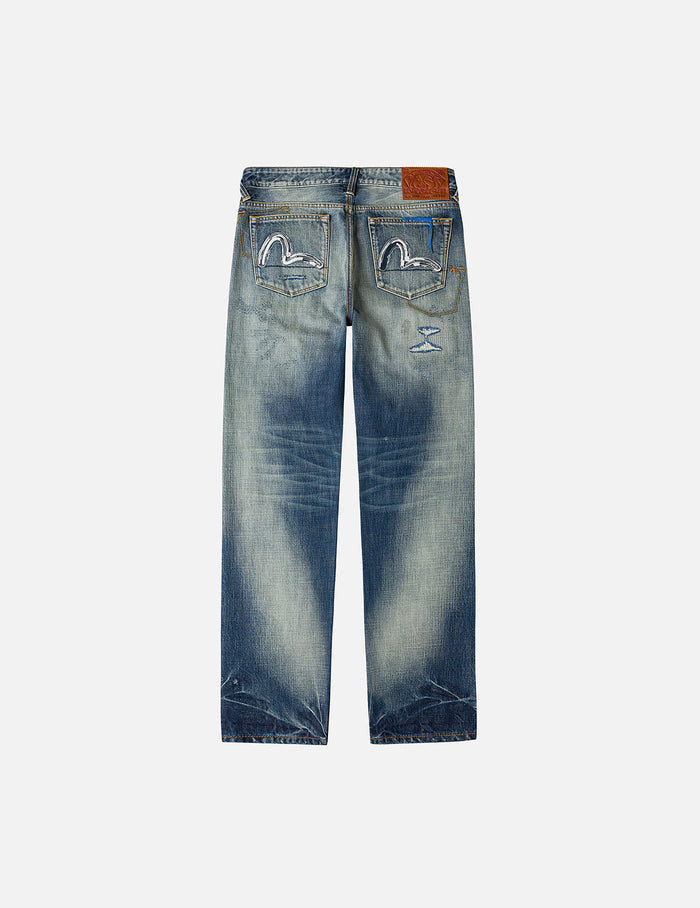 7-Pocket Design with Seagull Embroidery Washed Regular Fit Jeans #2020