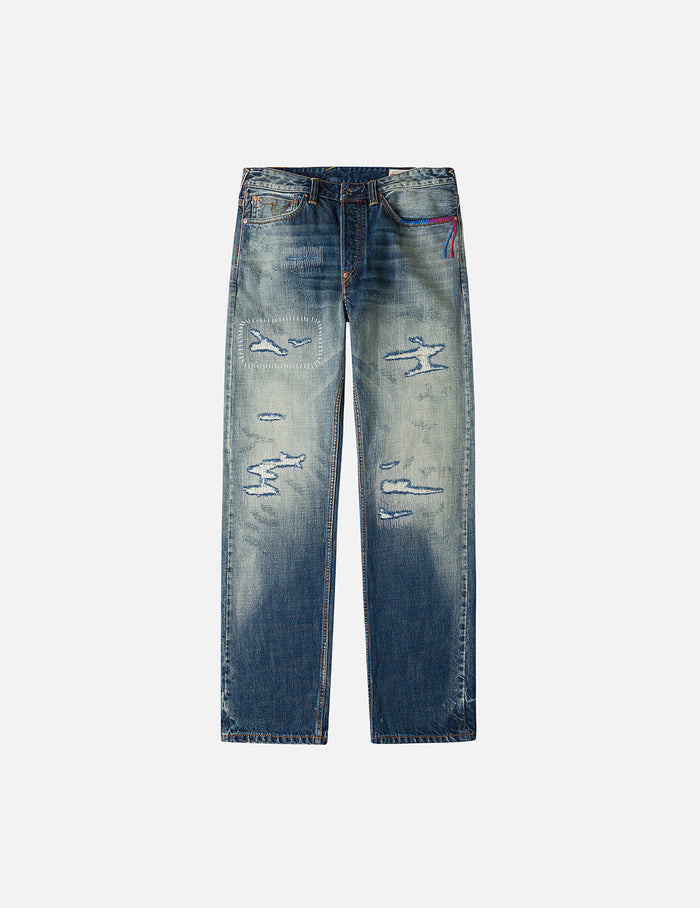 7-Pocket Design with Seagull Embroidery Washed Regular Fit Jeans #2020