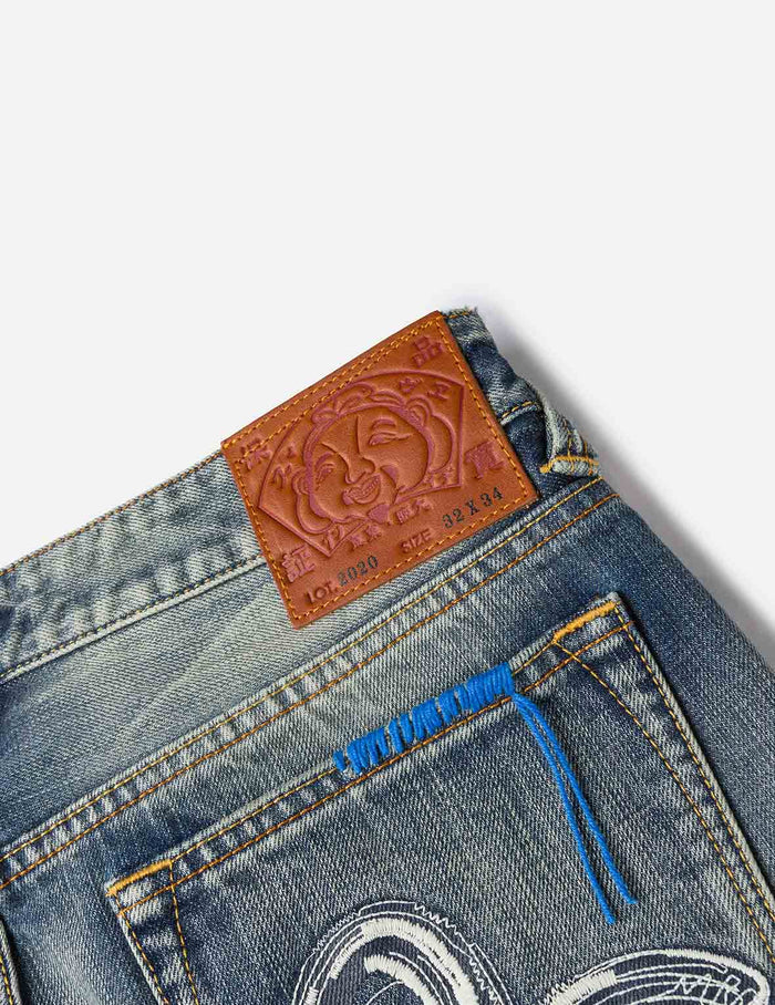 7-Pocket Design with Seagull Embroidery Washed Regular Fit Jeans #2020