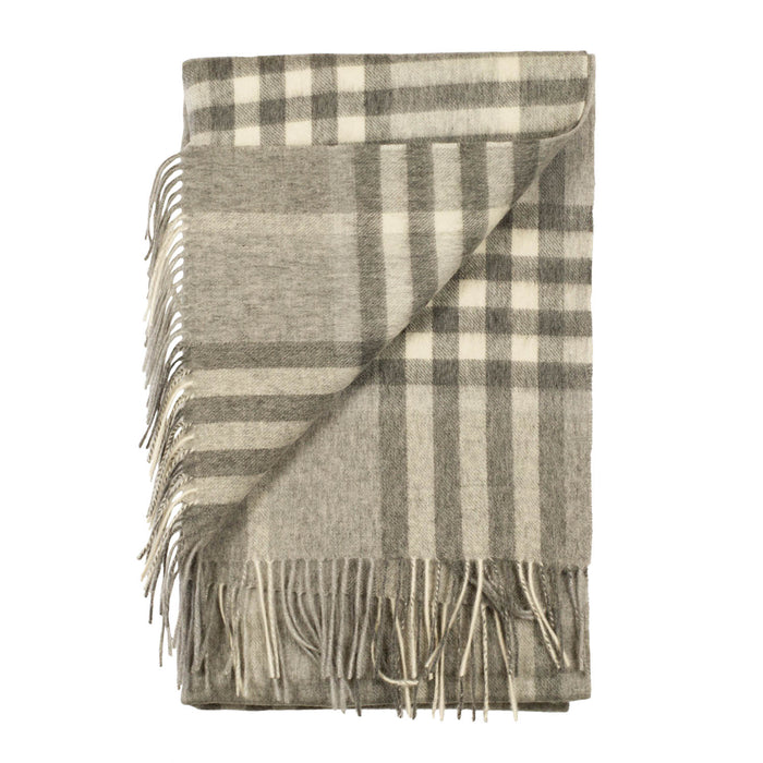 90/10 Tartan Cashmere Blanket Scarf  Grey