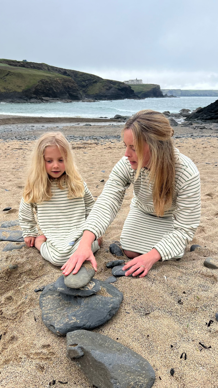 Jamie Striped Towelling Hooded Robe | Ivory & Thyme