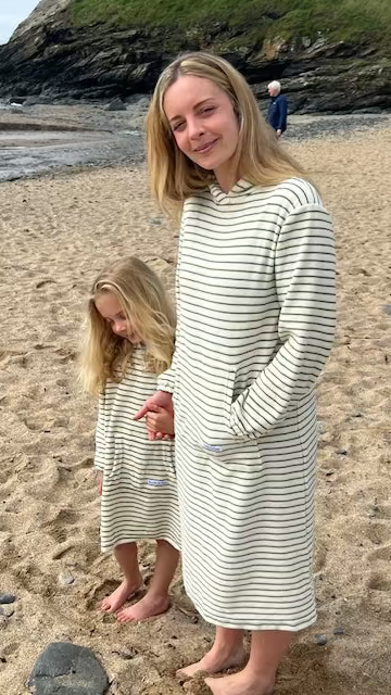 Jamie Striped Towelling Hooded Robe | Ivory & Thyme