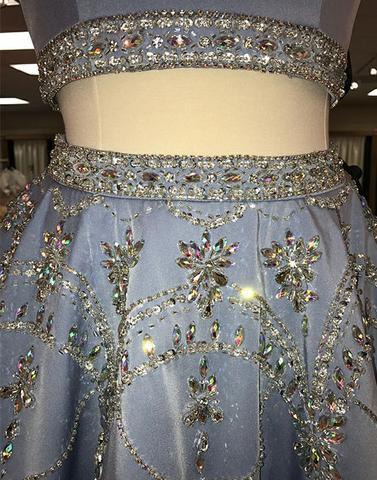 A Line 2 Pieces Beaded Satin Prom Dresses, 2 Pieces Homecoming Dresses, Formal Dresses, Graduation Dresses
