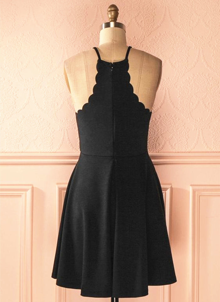 A Line Halter Neck Short Black Prom Dresses, Black Formal Dresses, Little Black Graduation Homecoming Dresses
