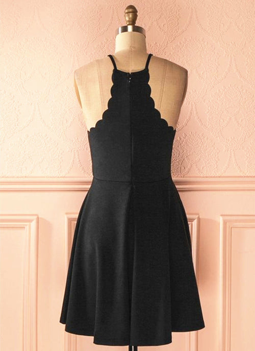 A Line Halter Neck Short Black Prom Dresses, Black Formal Dresses, Little Black Graduation Homecoming Dresses