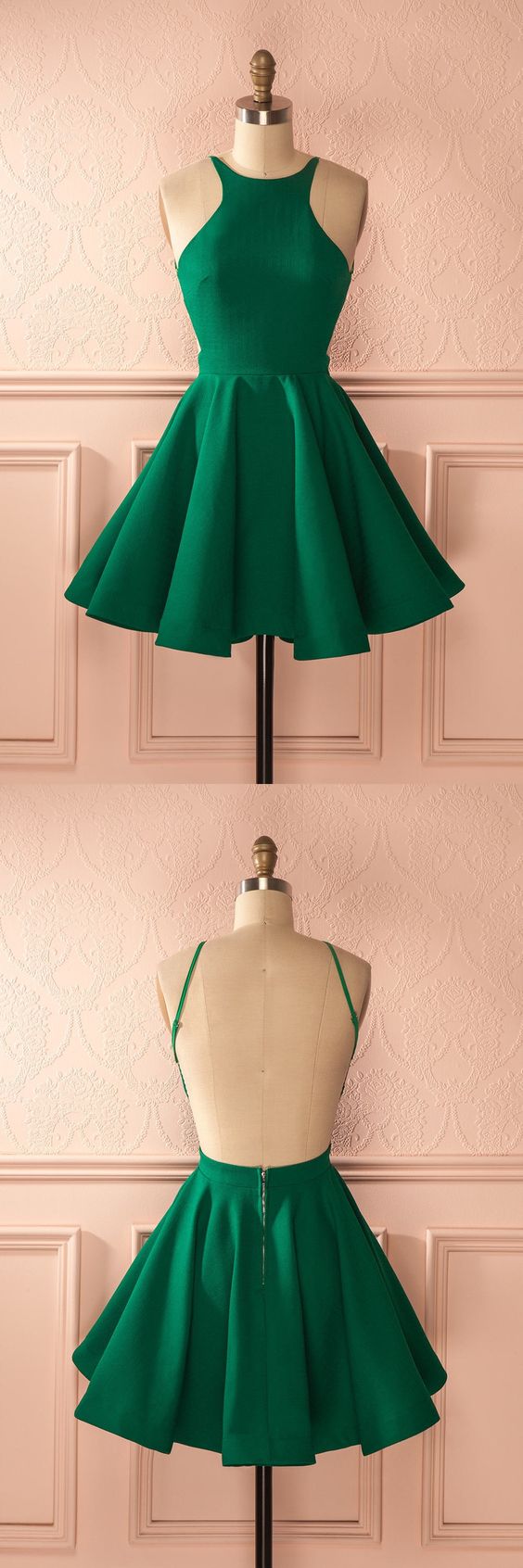 A Line Round Neck Backless Short Green Prom Dress, Short Green Graduation Dress, Homecoming Dresses
