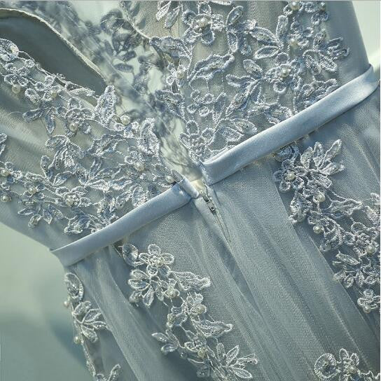 A Line Round Neck Sleeveless Lace Prom Dresses, Lace Bridesmaid Dresses, Formal Dresses