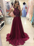 A-line Scoop Neck Burgundy Prom Dress, Burgundy Formal Dress, Burgundy Evening Dress