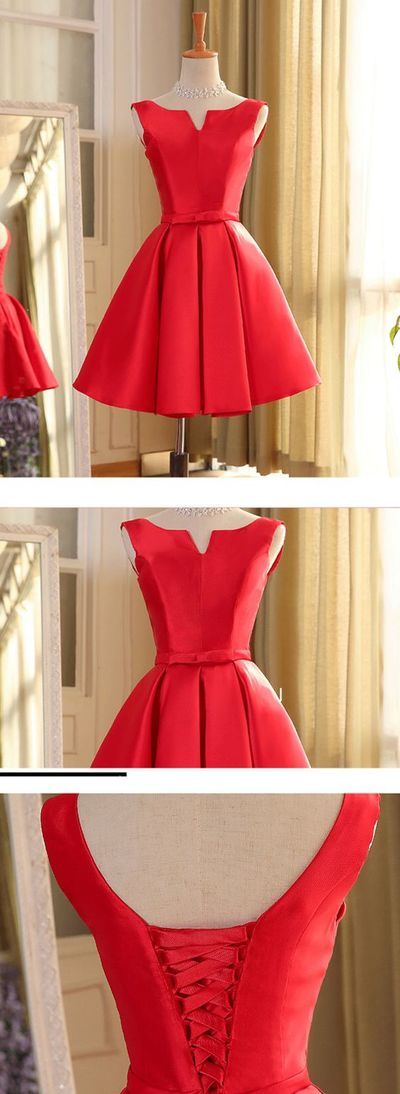 Short A Line Red Mini Prom Dresses, Short Red Homecoming Dresses, Formal Dresses