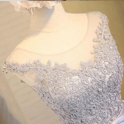 A Line Silver Short Lace Prom Dresses, Short Lace Homecoming Dresses, Formal Dresses