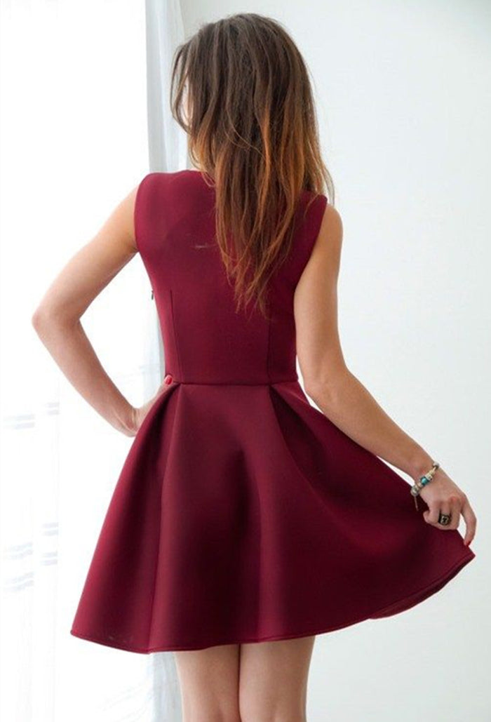 A Line Sweetheart Neck Maroon Prom Dress, Short Maroon Homecoming Dress, Formal Dresses, Maroon Graduation Dresses