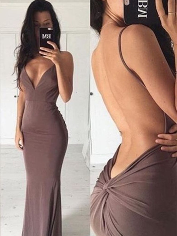 A Line V Neck Backless Mermaid Prom Dresses, Backless Mermaid Graduation Dress, Formal Dresses