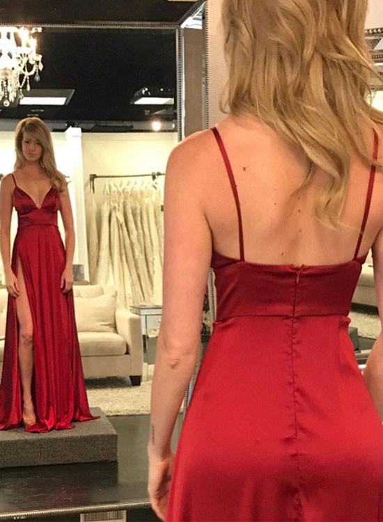 A Line V Neck Burgundy Prom Dress, V Neck Formal Dress, Burgundy Evening Dress