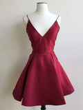 A Line V Neck Short Burgundy Prom Dresses, Short Burgundy Graduation Dresses, Short V Neck Homecoming Dresses