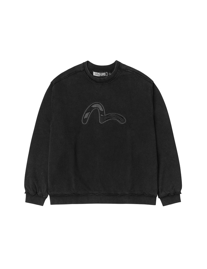 Acid-wash and Distressed Seagull Appliqué Relax Fit Sweatshirt