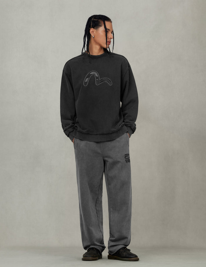 Acid-wash and Distressed Seagull Appliqué Relax Fit Sweatshirt
