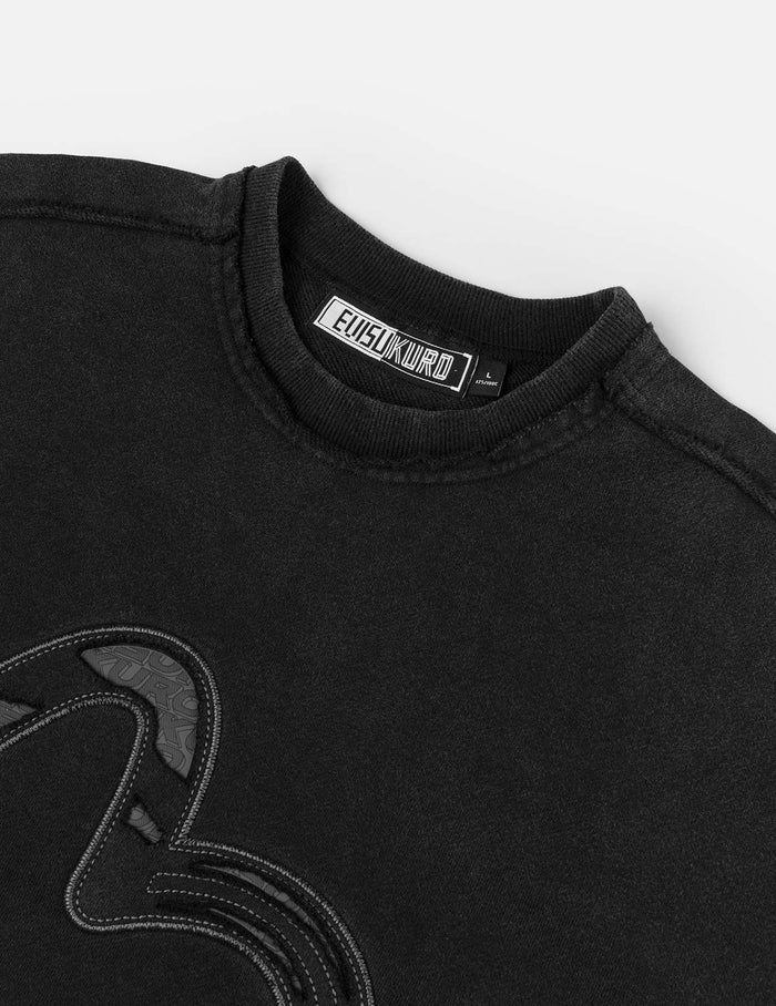 Acid-wash and Distressed Seagull Appliqué Relax Fit Sweatshirt