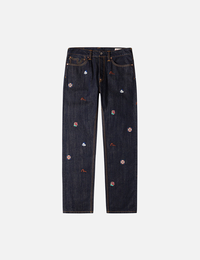Allover Brand Embroidery Regular Fit Jeans #2020