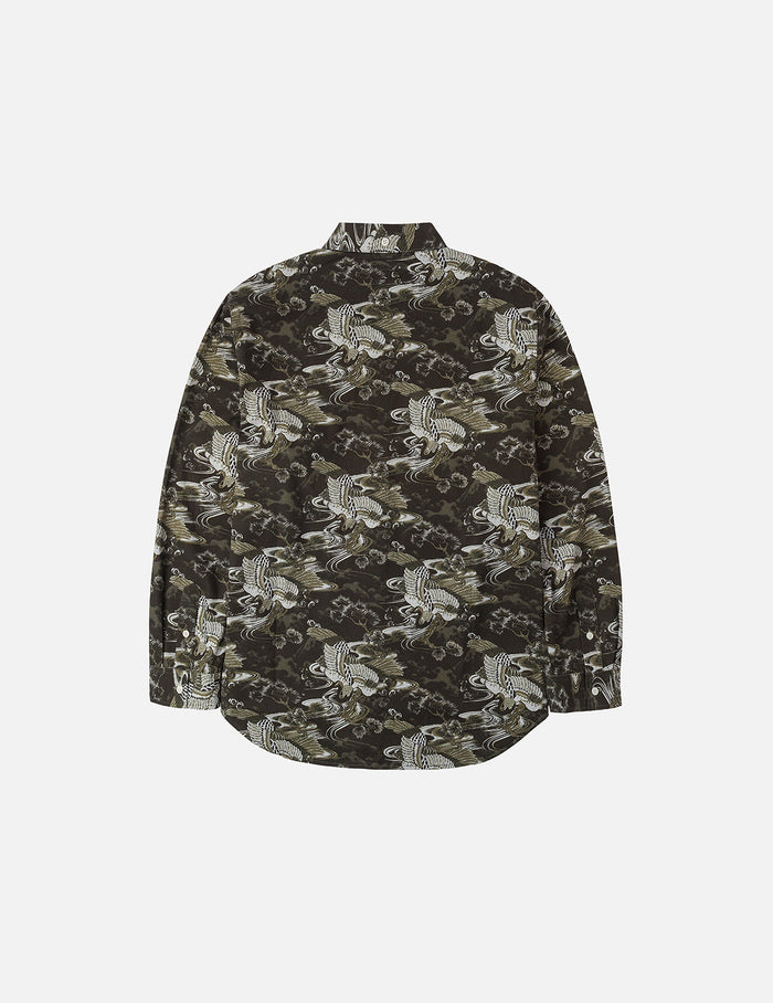 Allover Crane Print Relax Fit Shirt