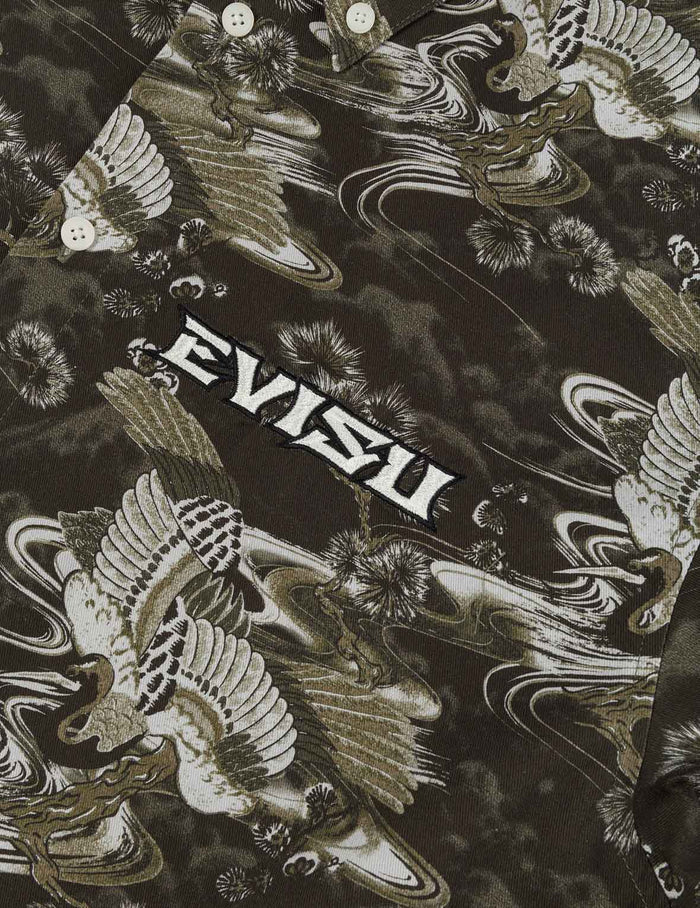 Allover Crane Print Relax Fit Shirt