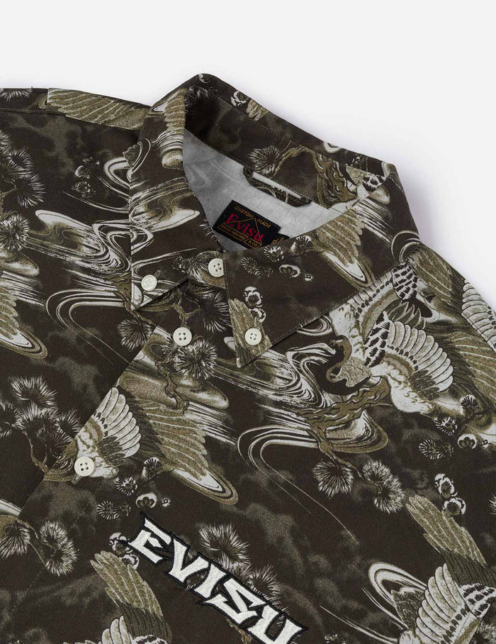 Allover Crane Print Relax Fit Shirt