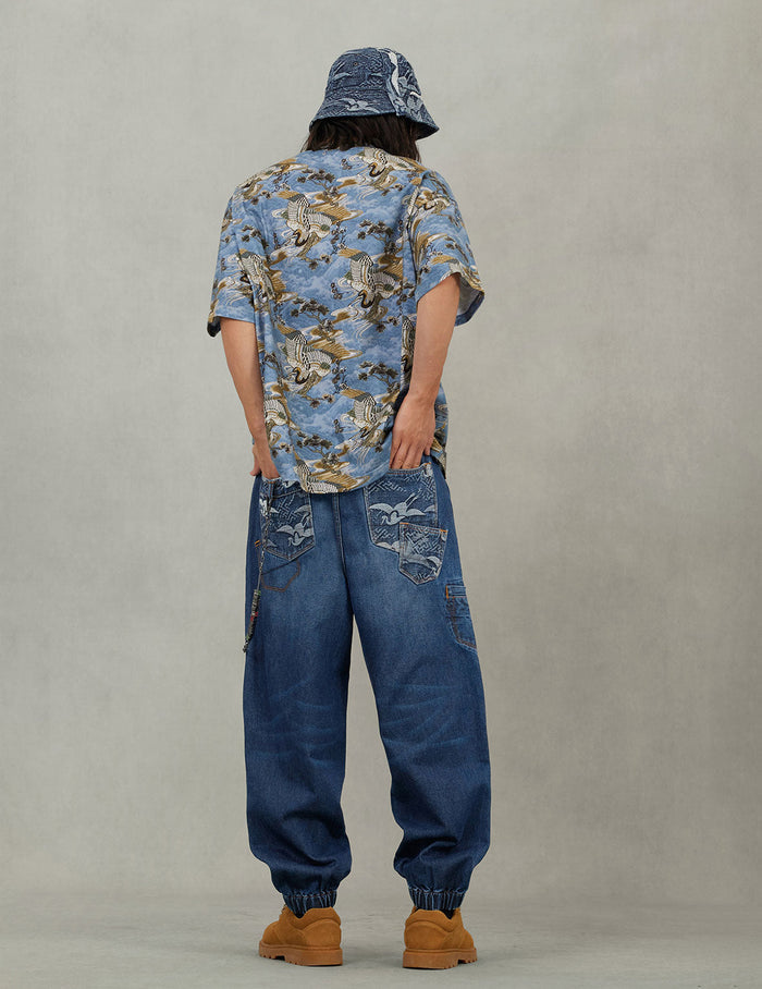 Allover Crane Print Relax Fit T-shirt