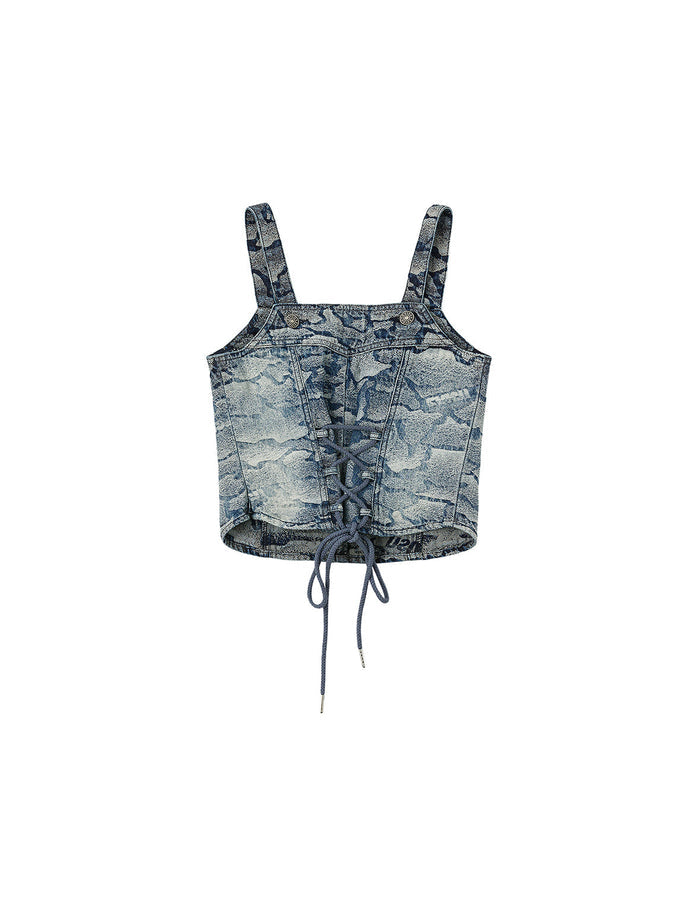 Allover Ishigaki Camouflage Jacquard Fashion Fit Denim Corset