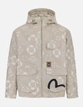 Allover Kamon and Seagull Jacquard Relax Fit Hooded Jacket
