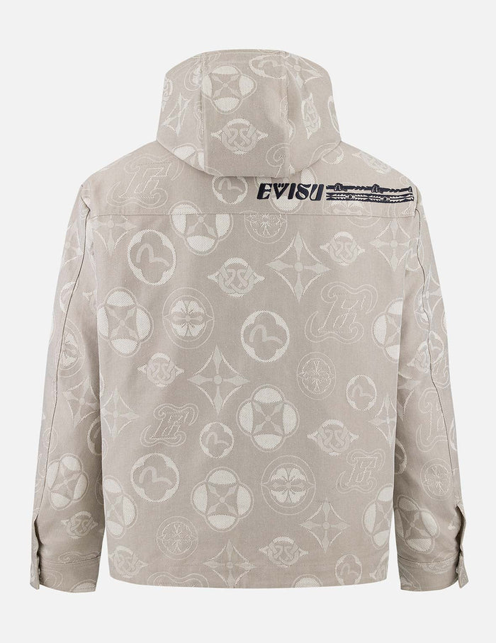 Allover Kamon and Seagull Jacquard Relax Fit Hooded Jacket