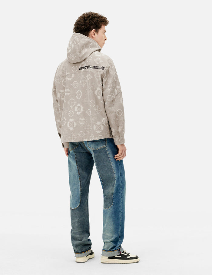 Allover Kamon and Seagull Jacquard Relax Fit Hooded Jacket