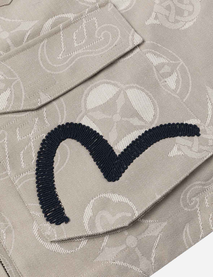 Allover Kamon and Seagull Jacquard Relax Fit Hooded Jacket