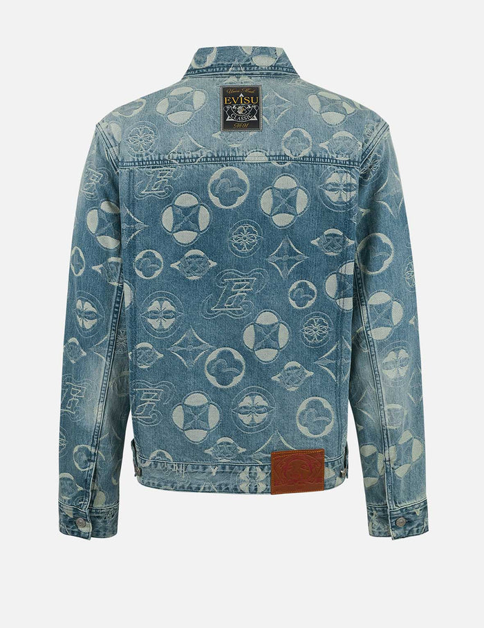 Allover Kamon Jacquard Loose Fit Denim Jacket