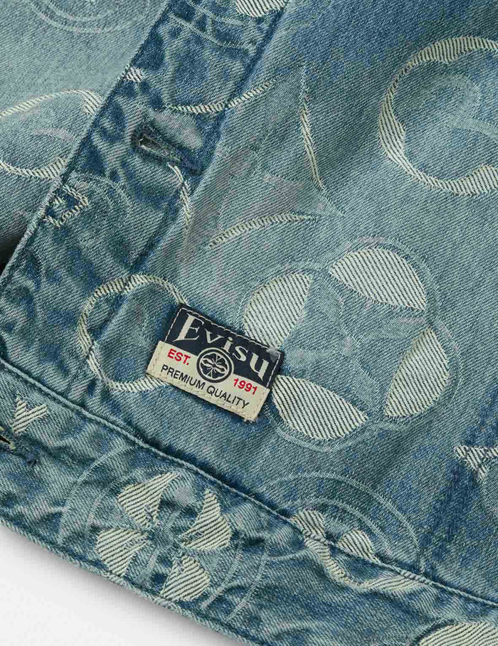Allover Kamon Jacquard Loose Fit Denim Jacket