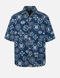 Allover Kamon Print Relax Fit Denim Short Sleeves Shirt